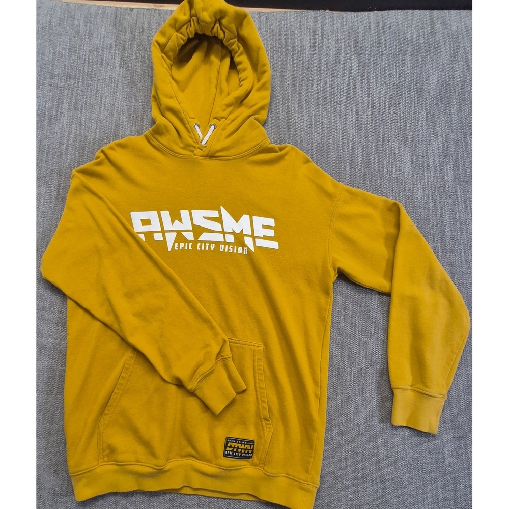 H&M Youth 12-14 Yellow Hoodie Epic City Vision Graphic Pullover Streetwear